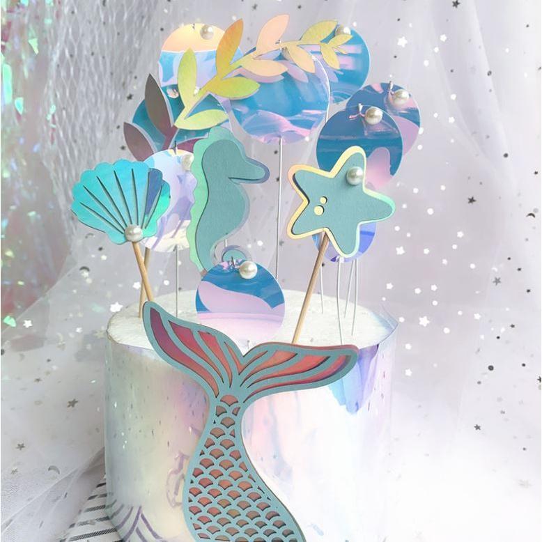 New Mermaid Tail Acrylic Cake Topper Wedding Mermaid Laser Paper Cake Topper For Birthday Party Cake Decorations(996L) - Image 6