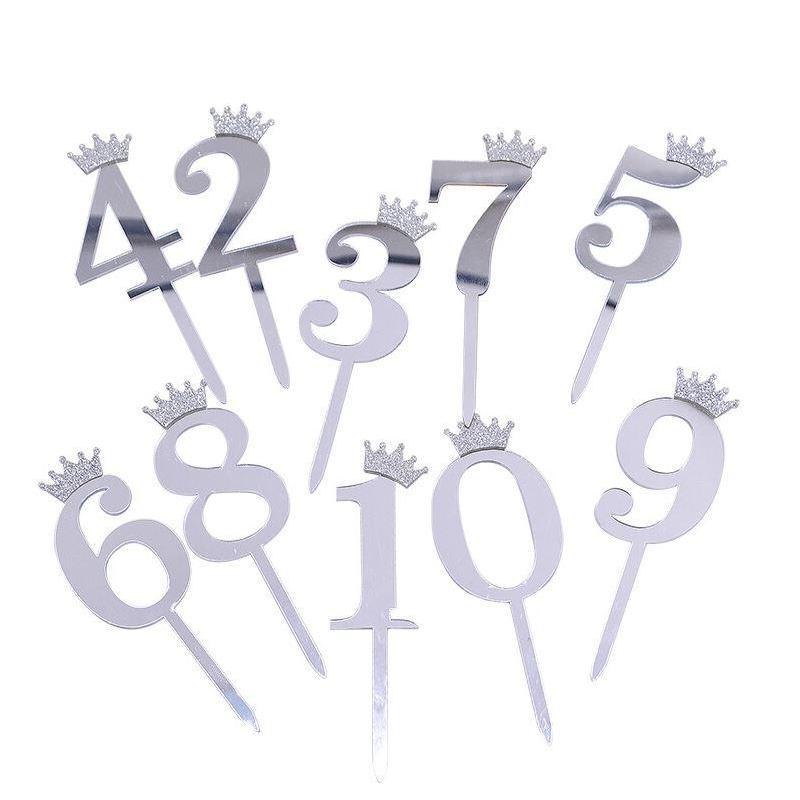 10.5cm Mirror Surface Cake Topper Acrylic Number 0-9 with Crown Kids Birthday Party Dessert Cake Decorating(993L) - Image 2