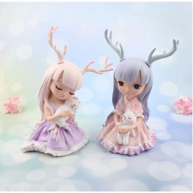 Europe Artificial Girls Deer Fairy Garden Miniatures Lovely Resin Crafts Figurines For Girls Friends Gift Home(1718L)
