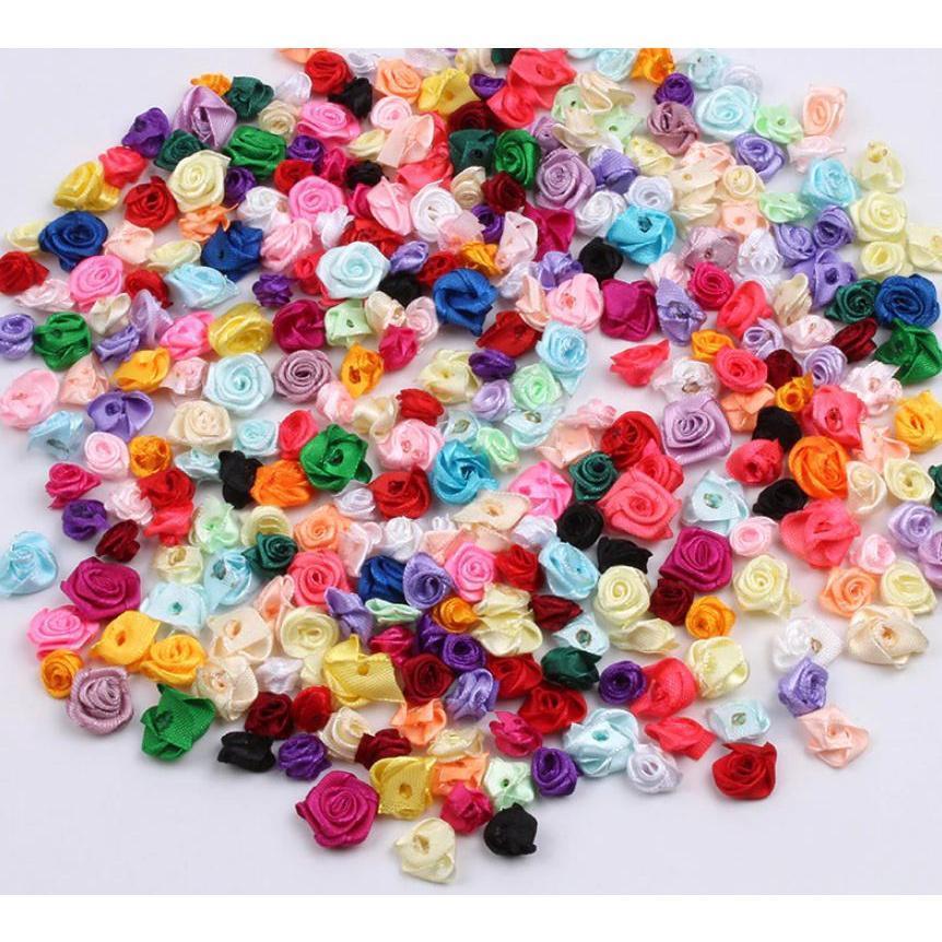 20pcs 15mm Mix Color small rose flower mini handmade satin ribbon rose head wedding scrapbooking decoration(855L) - Image 4