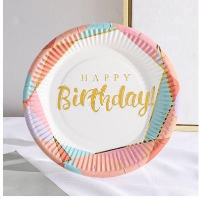 5pcs 18cm Party Paper Plate Happy Birthday Multicolor Disposable Plate Tableware Banquet Wedding Party Baby (1756L) - Image 10
