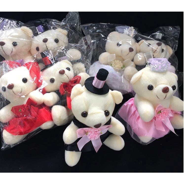 18cm Romantic Wedding Bear Couples Plush Toys Teddy Bear Doll 2pcs/pair Wedding Gift Bear Bride & Groom(1021L) - Image 5