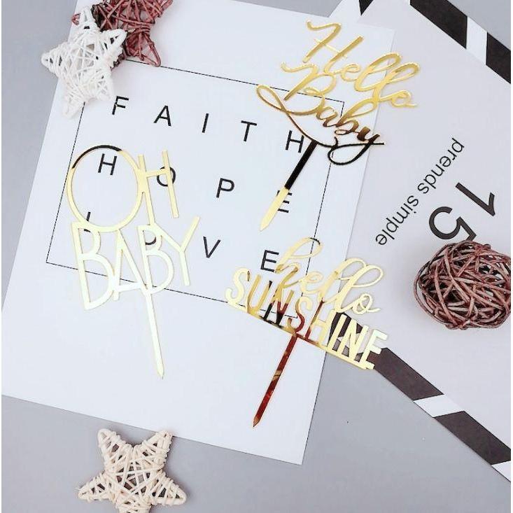 1pc Acrylic 'Hello Baby' Letter Cupcake Toppers Star Love Cake Topper for Party Cake Decoration Dessert (508L)