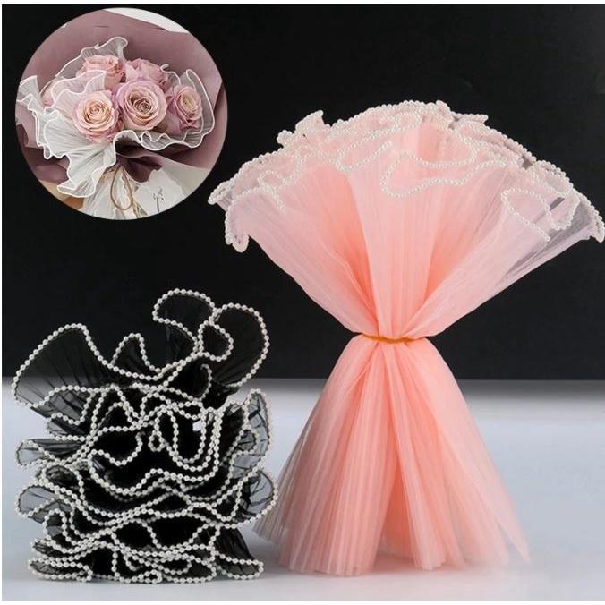 30cm x 4.5yard Pearl Wave Yarn Edge Mesh Flower Wrapping Lace Mesh Yarn DIY Craft Valentine's Day Florist Bouquet(1844L)