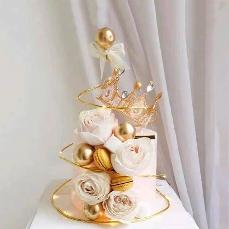 Golder Silver Ball Star Wire Iron Ring Circle Art Ribbon Cake Topper Birthday Decoration(1360L)