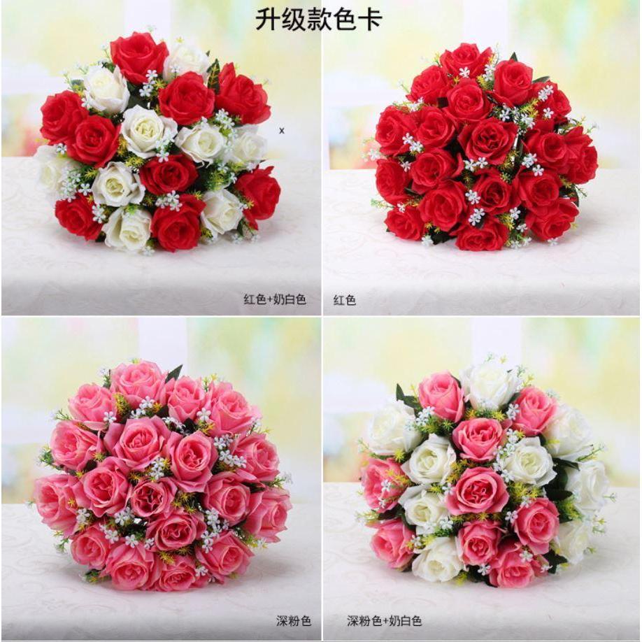 18 Heads Artificial Flowers Rose Gypsophila Bouquet Silk Rose Bouquet DIY Wedding Holding Flowers Roses (665L) - Image 2