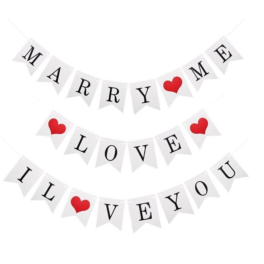 I LOVE YOU Marry Me Bunting Banner Marriage Proposal Engagement Party Deco Supplies Letter String Flag (1123L) - Image 5