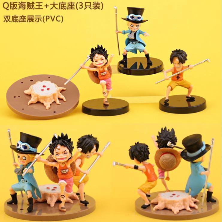 One Piece Childhood Luffy Issaab Three Brothers Cake Model Collection Christmas Birthday PVC Kids Toys Anime(968L)