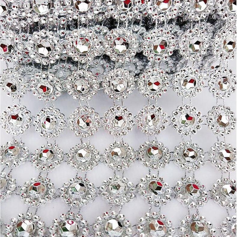 1yard Sunflower Rhinestone Crystal Ribbon Faux Diamond Ribbon Acrylic Flower Mesh Wrap Tape for Wedding Decoration(618L) - Image 3