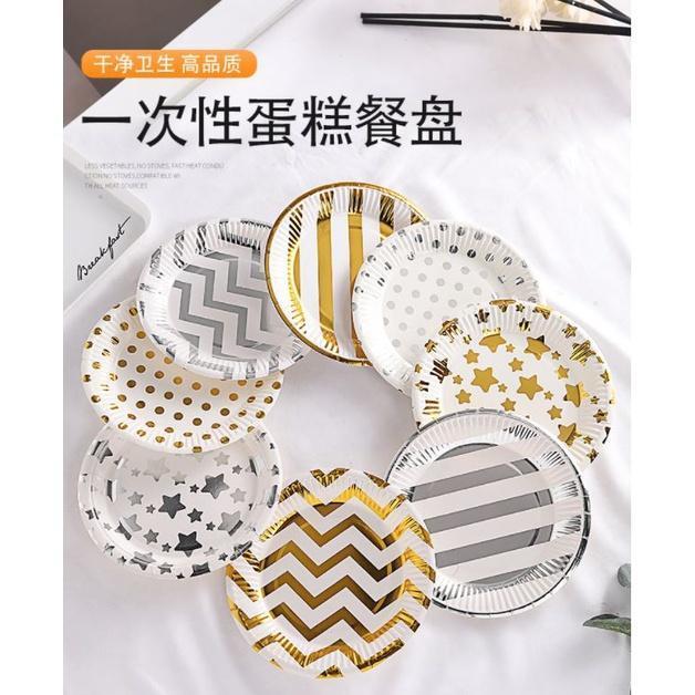 5pcs/lot 7/9inch Foil Gold Dot Birthday Wedding Party Supplies Decoration Cake Dish Disposable Paper Plates Baby (1758L)