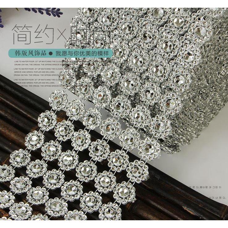 1yard 6 Layer Sunflower Rhinestone Crystal Ribbon Faux Diamond Ribbon Acrylic Flower Mesh Wrap for Wedding (914L)