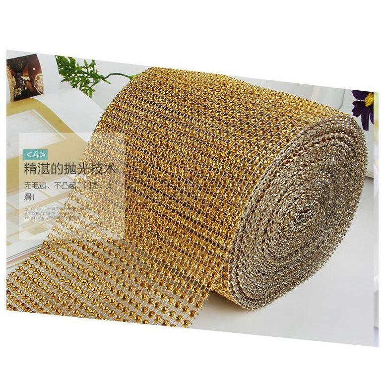 New 1yard Colorful Plastic Diamond Rhinestone Mesh Ribbon Roll Sparking Wedding Ornament 24 Rows Decorative(910L)