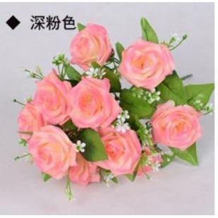 12 Heads Artificial Flowers Rose Gypsophila Bouquet Silk Rose Bouquet DIY Wedding Holding Flowers (669L) - Image 11