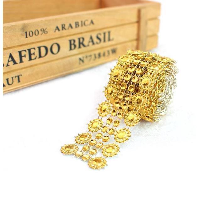 1Yard 2.8cm Gold Silver Flower Crystal Rhinestone Ribbon Tape Diamond Mesh Roll DIY Sewing Craft Flower Gift (1902L) - Image 6