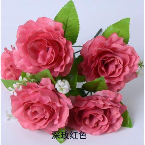 5 Head 1 Bunch Artificial Rose Silk art flower Bouquet For Wedding Party Household Flowers Wall (663L) - Image 14
