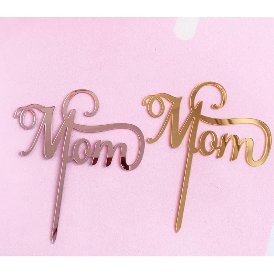 1pc Cake label sign Cake Topper Card Acrylic Happy Birthday Cake Topper Heart "Mom" Decoration (806L) - Image 3