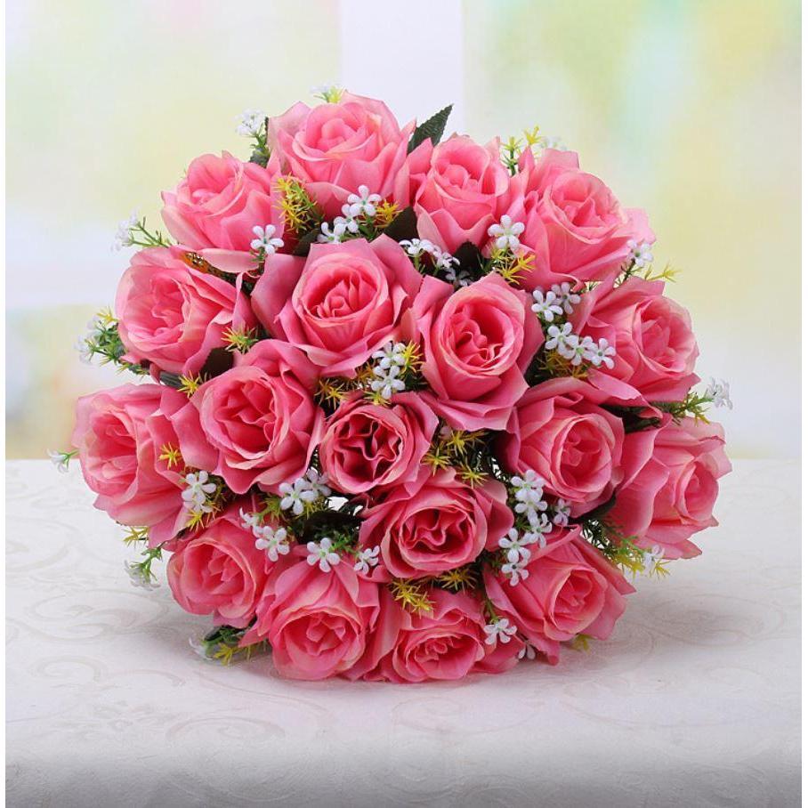 18 Heads Artificial Flowers Rose Gypsophila Bouquet Silk Rose Bouquet DIY Wedding Holding Flowers Roses (665L) - Image 8