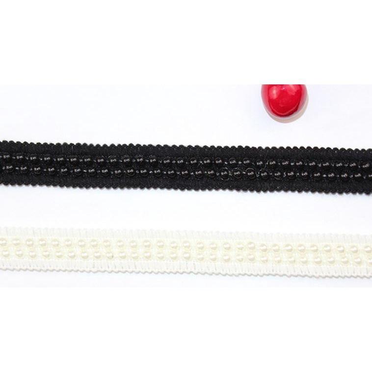 1yard/lot Pearl Beaded Lace Trim Tape Fabric White/black Lace Ribbon clothing Sewing Garment 二排/三排/四排珠子织带花边(1920L) - Image 6