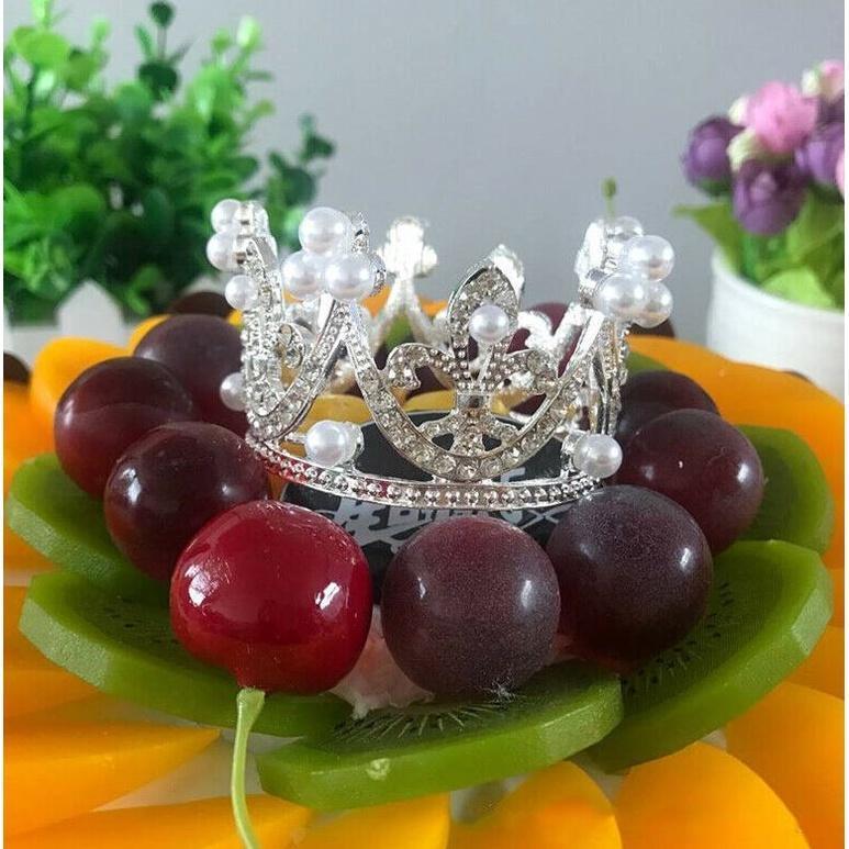 Mini Crown Cake Decoration Princess Topper Pearl Tiara Children Hair Ornaments for WeddingBirthdayPartyCakeDecor (1519L) - Image 4
