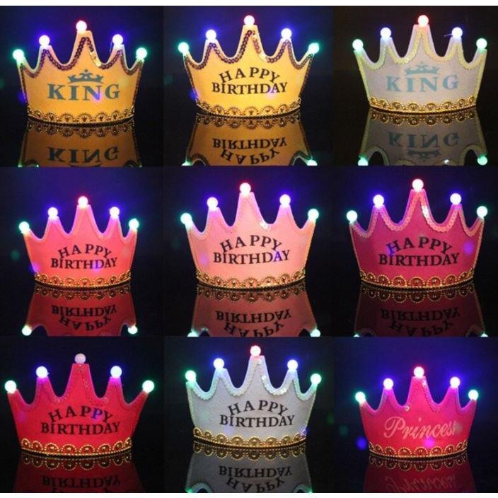 LED Luminous Crown Birthday Hats for Children Girl Princess Boy King Cap生日帽王子皇冠蛋糕led发光箍装扮帽子(1633L)