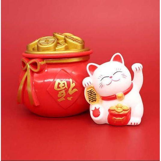 New Year Cake Decoration Lucky Cat Game Gold Red Color Printing New Year Resin Cake Insertion (1063L) - Image 2