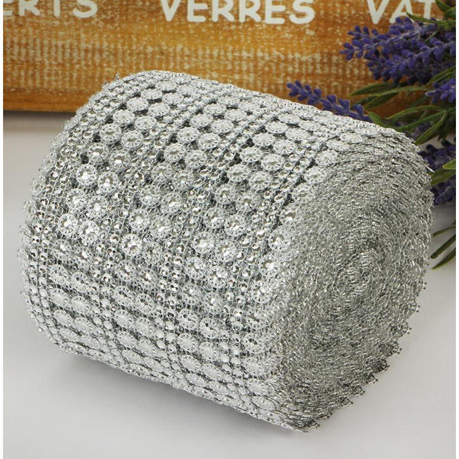 1yard Christmas Ornaments Double Row Silver Diamond Plum Mesh Wrap Crystal Rhinestone Sparkle Ribbon (911L) - Image 11