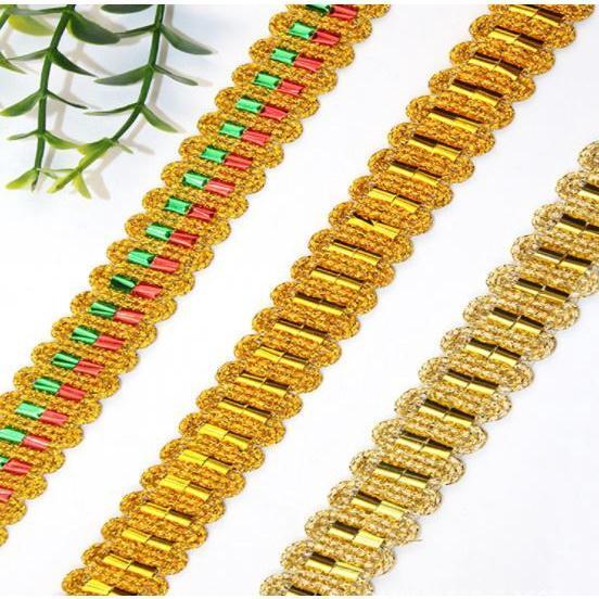 1yard Width 20mm~25mm 1yard gold silver polyester corrugated line braided crochet ribbon lace trim 金色银色花边 (1560L)