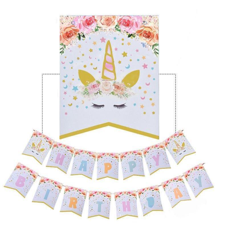1 set of unicorn party happy birthday 15 pcs flag Banner party decorations decoration pennant unicorn house decor(1078L) - Image 7