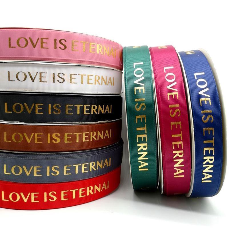 1yard 2.5cm Romantic Gift Packaging Belt Gilding Printed "LOVE IS ETERNAL" Design Ribbon Tapes DIY Sewing(1874L)