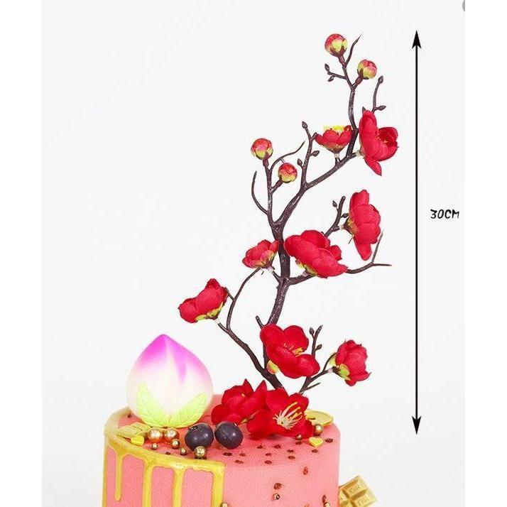 Romantic Wedding Birthday Party Cake Topper Red Plum Blossom Twig Artificial Fake Flowers Plant Home (1030L) - Image 5