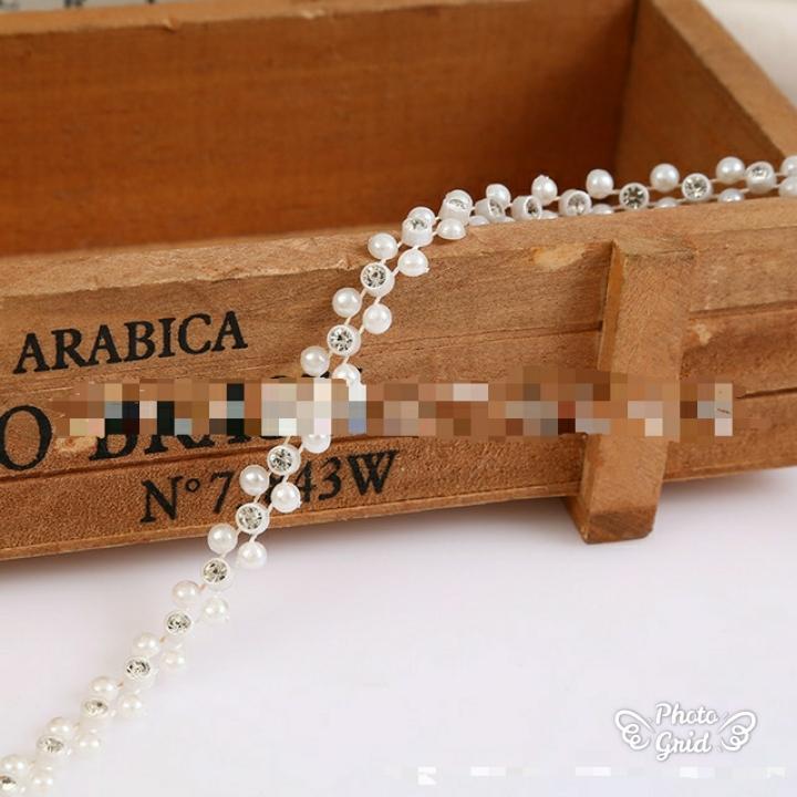 1yard ABS Plastic Imitation Pearl With 4mm Rhinestones Chain Trim Applique DIY Craf (918L) - Image 9