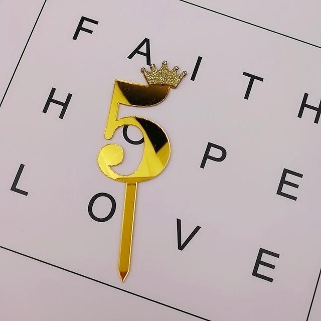 10.5cm Mirror Surface Cake Topper Acrylic Number 0-9 with Crown Kids Birthday Party Dessert Cake Decorating(993L) - Image 17