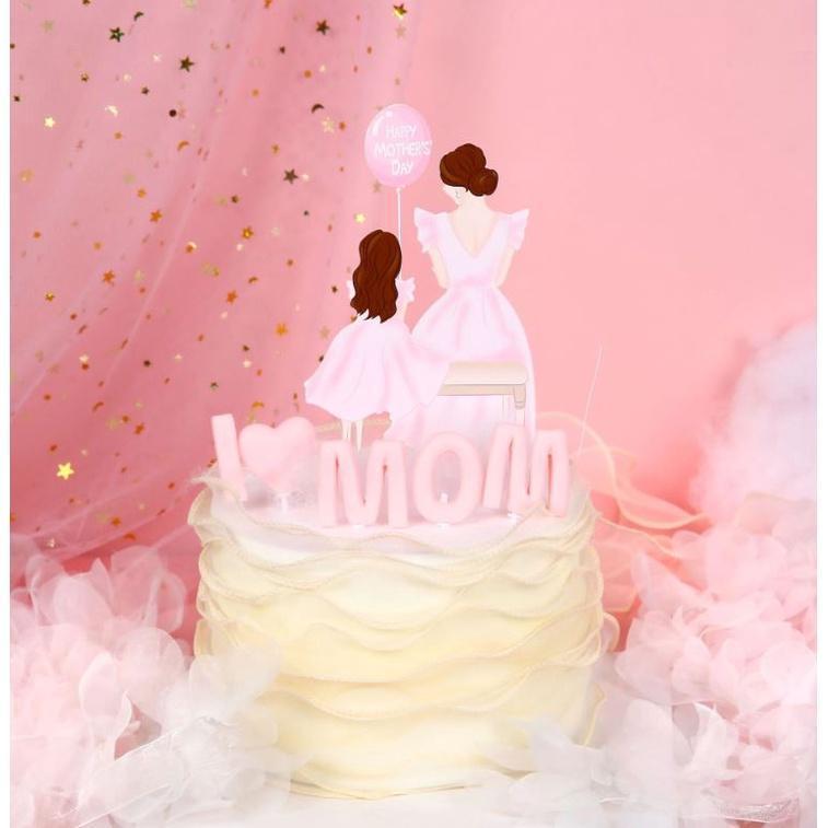 Cake Topper Beauty Mom Birthday Happy Mother's Day Decor Bride Party Rose Flowers Heart Balloon Cupcake Baking(1859L) - Image 2