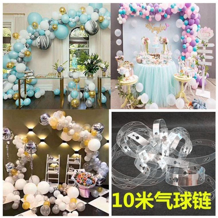 10m Balloons Accessories Balloon Chain PVC Wedding Birthday Party Backdrop Decor Balloon Chain Arch Clips 透明气球链条(479L)