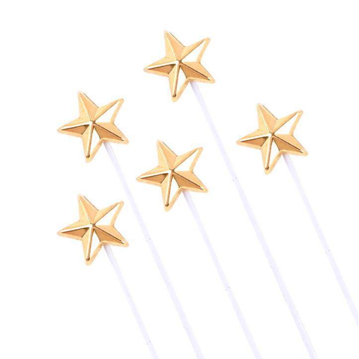 5pcs Gold Silver Stars Cake Toppers Happy Birthday Decoration for Wedding Valentines Day Party Baking Lovely Gift(1029L) - Image 6