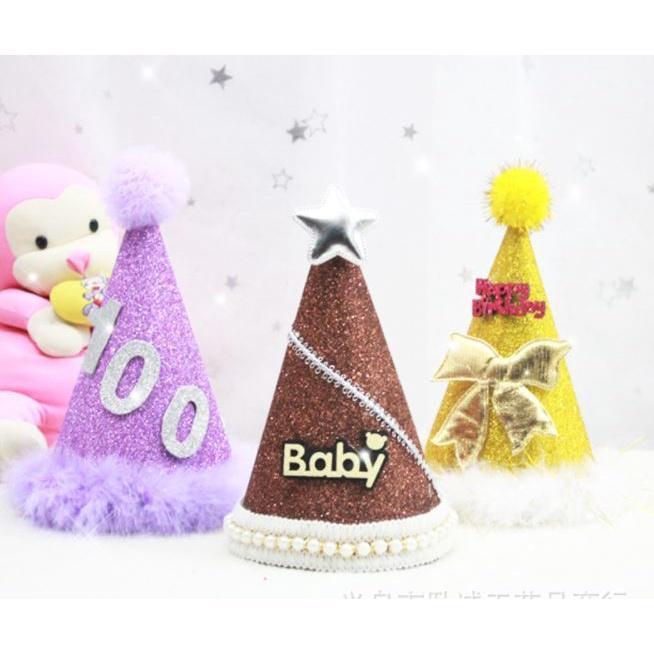 NEW Design Birthday Hat Gold Powder Cloth Hat Baby Girl Boy shower Birthday Cake Hat Party Props Children's Party(1634L) - Image 2