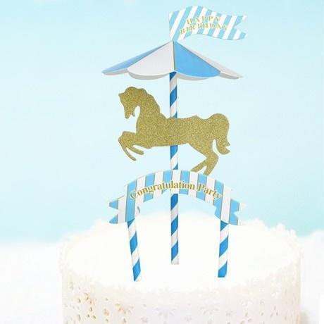 Carousel Theme Cake Topper Card Children Birthday Full Moon Cupcake Decoration Party 旋转木马主题插牌 (202L) - Image 5