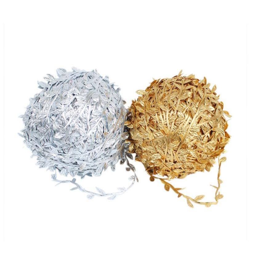 1yard Gold Silver Leaves Vine Artificial Silk Leaf Handmade Scrapbooking Craft Wreath Wedding Party Decor Fake (850L)