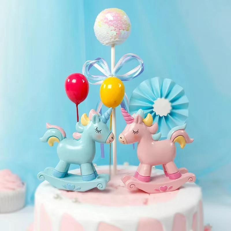 Kawaii Unicorn Figurine Cake Topper Small Rainbow Mini Figurine Party Cake Decorations(763L)
