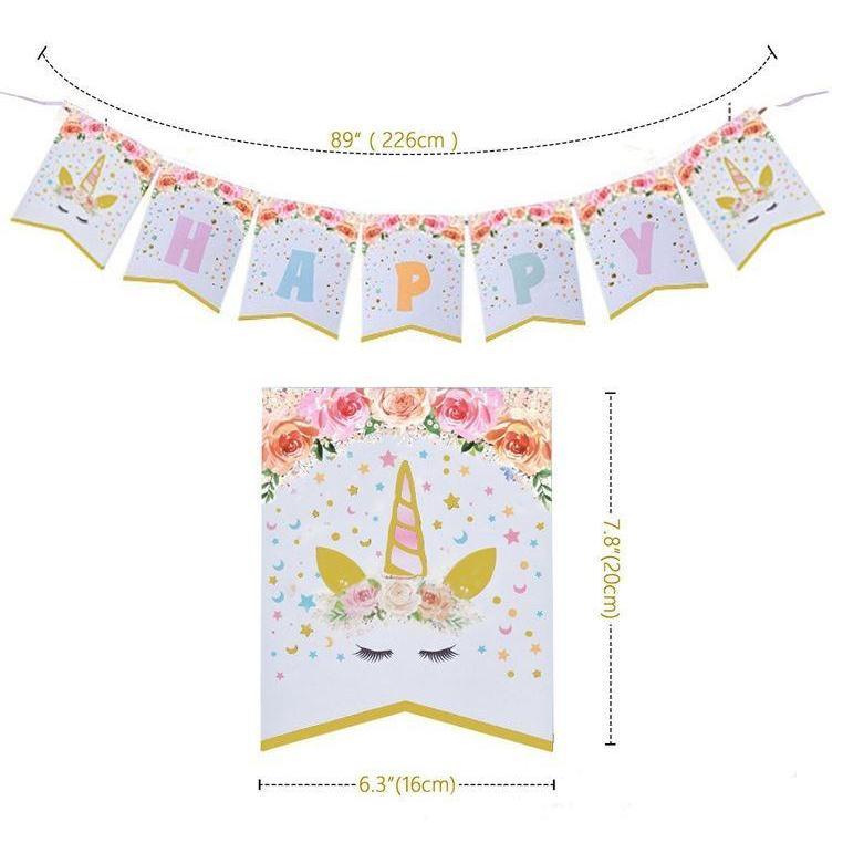 1 set of unicorn party happy birthday 15 pcs flag Banner party decorations decoration pennant unicorn house decor(1078L) - Image 6