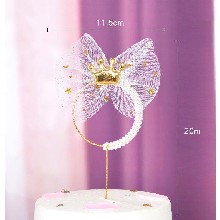 Pearl Crown Iron Garland Happy Birthday Cake Topper Prince Princess Theme Wedding Cake Decoration Kids Favors(1150L) - Image 6