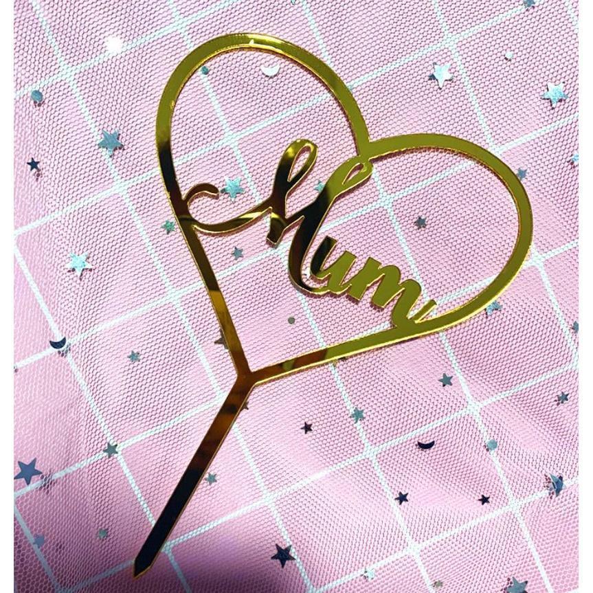 1pc Cake label sign Cake Topper Card Acrylic Happy Birthday Cake Topper Heart "Mom" Decoration (806L) - Image 5