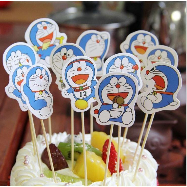 12pcs/set Doraemon Minions Princess Rabbit Mermaid cake topper kids children birthday party decorations (1129L)