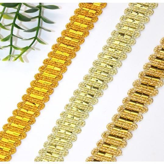 1yard Width 20mm~25mm 1yard gold silver polyester corrugated line braided crochet ribbon lace trim 金色银色花边 (1560L) - Image 2
