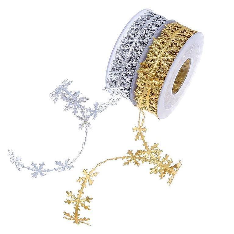 1yard Imitation leather Gold and Silver Snowflake Ribbon lace Christmas Decoration Christmas Home Decoration (1797L) - Image 2