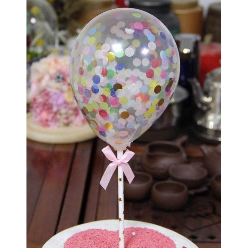 5inch confetti balloon Cake Topper Happy Birthday Cupcake Topper For Baby Shower with Paper Straw Ribbon 插牌摆件插旗 (395L) - Image 8