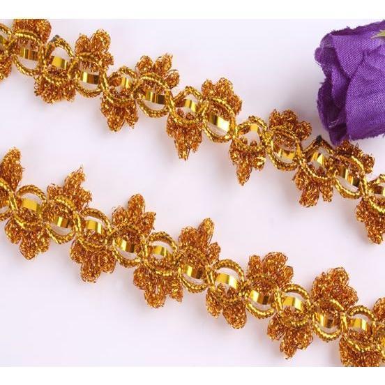 Width 23mm 1yard gold silver polyester corrugated flower braided crochet ribbon lace trim 三朵金色花边 (1559L) - Image 2