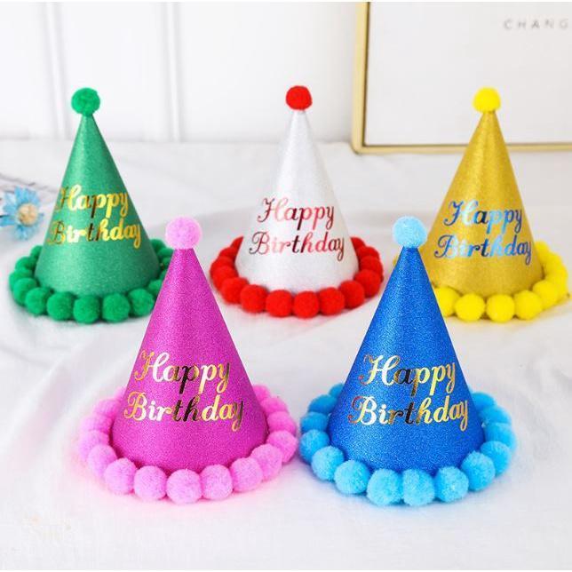 1pc New Glitter Birthday Ball Cap Children Adult Birthday Dress Up Plush Ball Party Birthday Hat(1934L)
