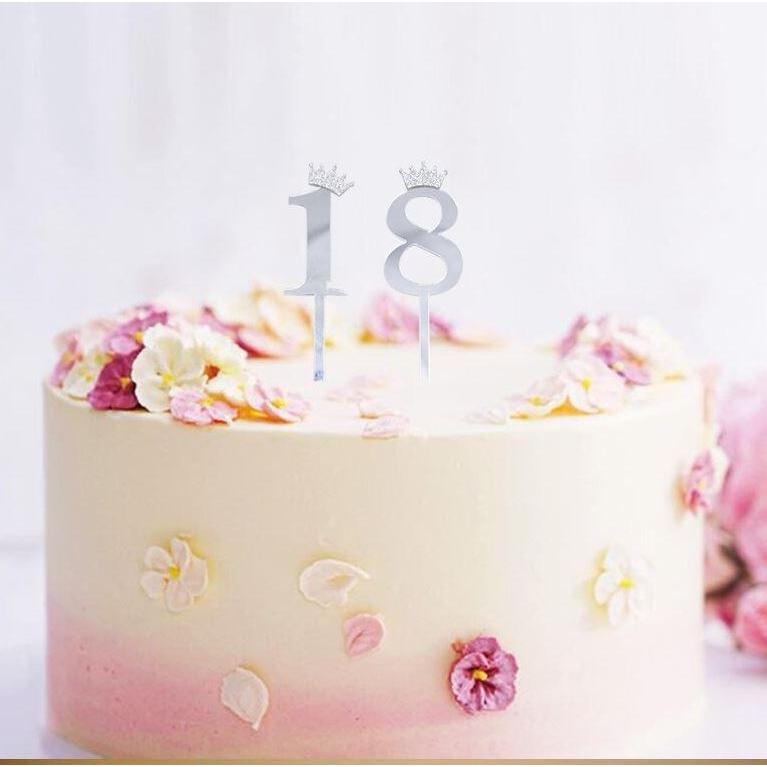 10.5cm Mirror Surface Cake Topper Acrylic Number 0-9 with Crown Kids Birthday Party Dessert Cake Decorating(993L) - Image 7