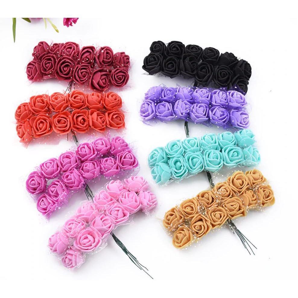 12pcs/pack 2cm Artificial PE Foam Flower Bouquet Mini Silk Rose Head DIY Teddy Bear Wreath Fake Flowers Decor(672L) - Image 2